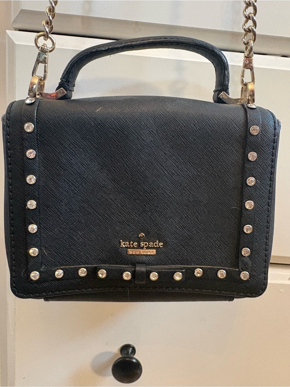 kate spade black stud-embellished crossbody with top handle